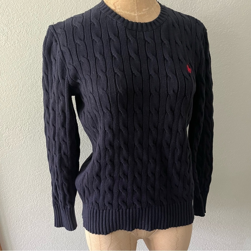 POLO RALPH LAUREN Boys sz M 10-12 Navy Blue Cable Knit Sweater Long Sleeve - Picture 4 of 10